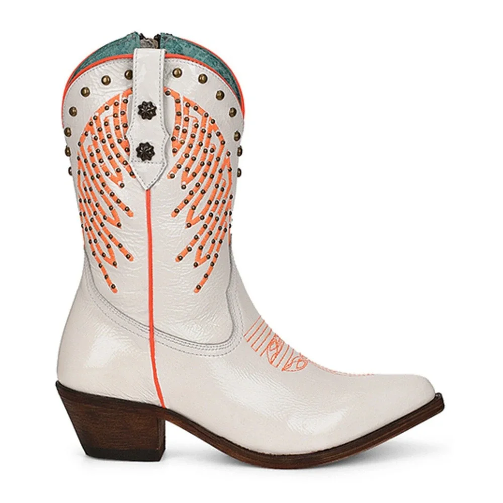 NEW Corral Fluorescent Studded White Pink Western Cowgirl Boots Round Toe Size 8